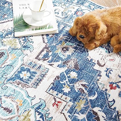 Persian Brick Red Vintage Foldable Thin Floral Print Floor Cover Retro Accent Rug