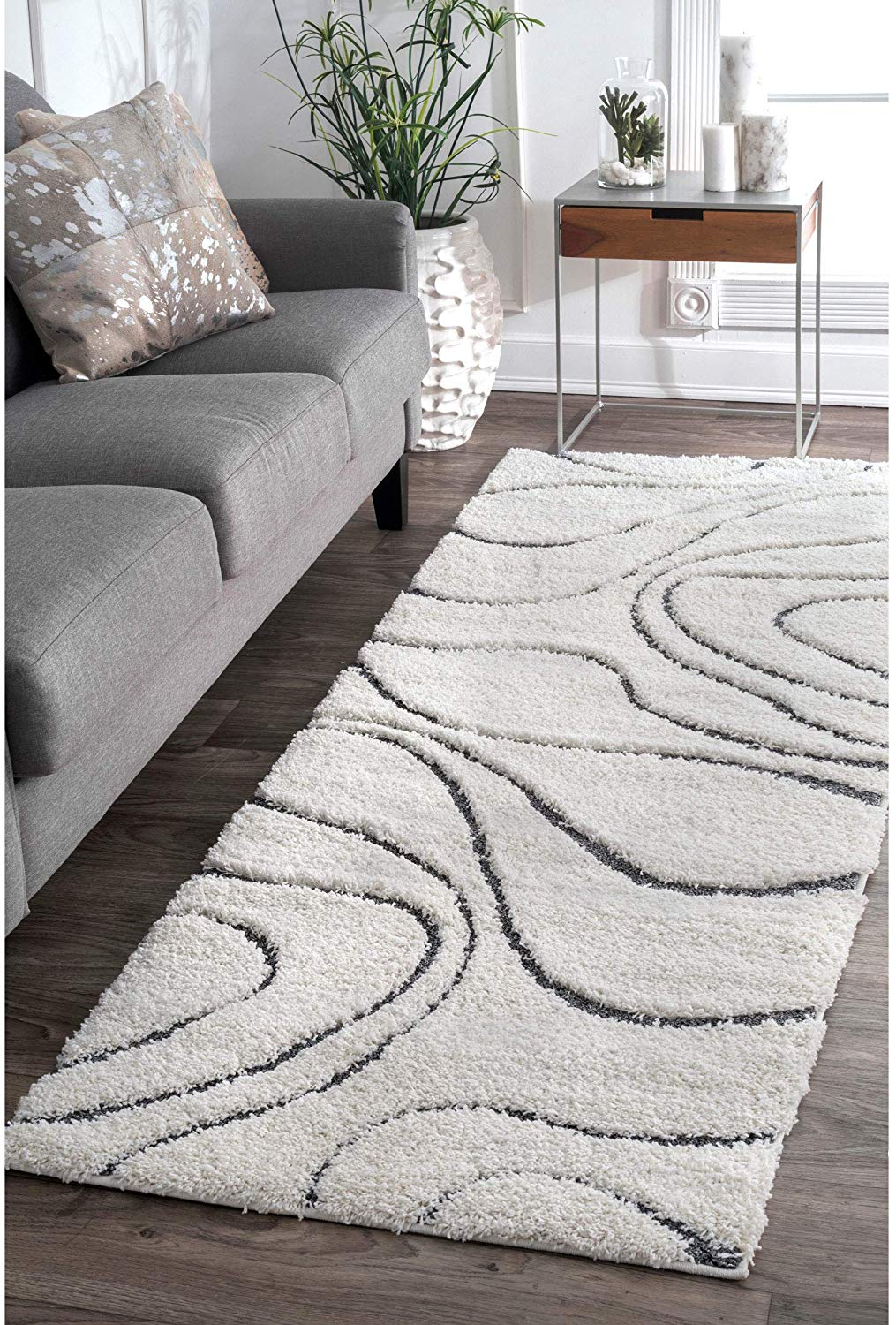 Ivory Gray Soft Plush Shag Area Rug
