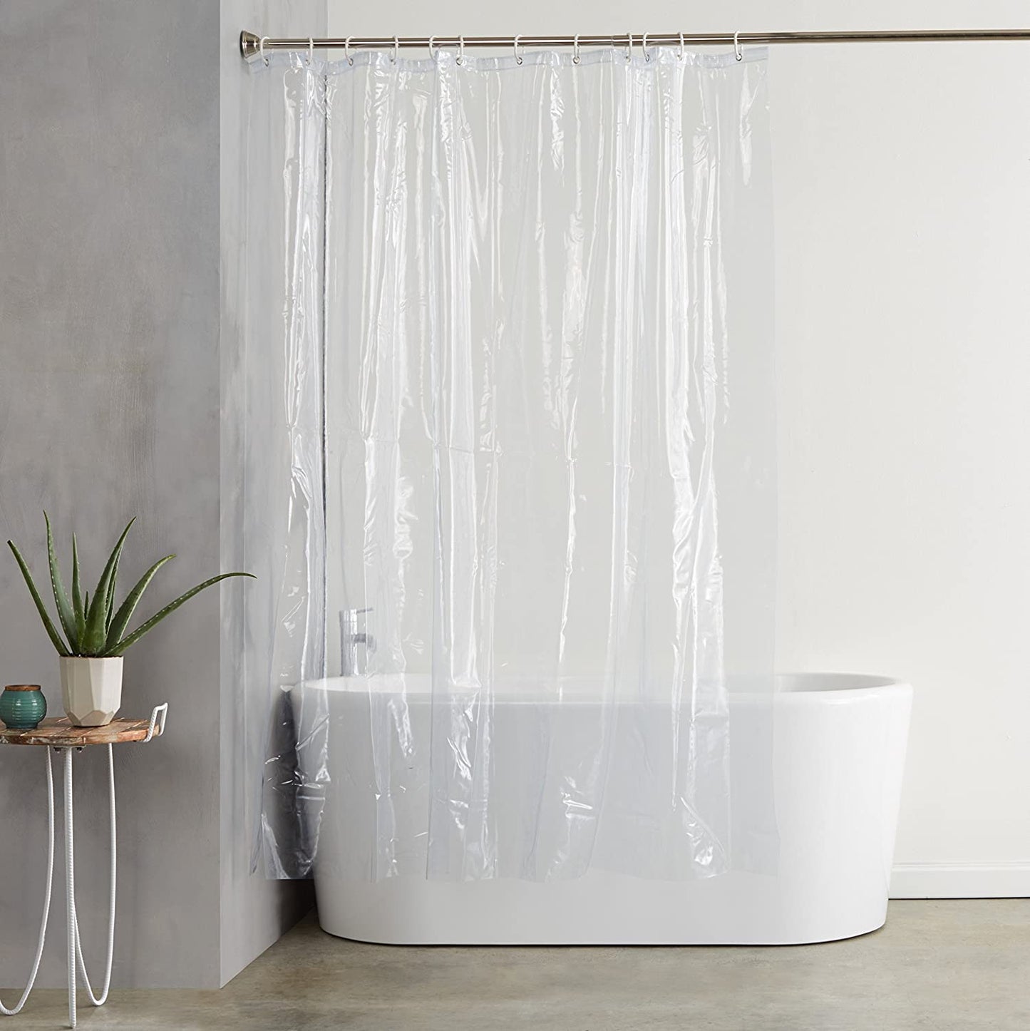 Vinyl Bathroom Shower Curtain Liner with Metal Grommets and Plastic Hooks - 72" x 72", Clear