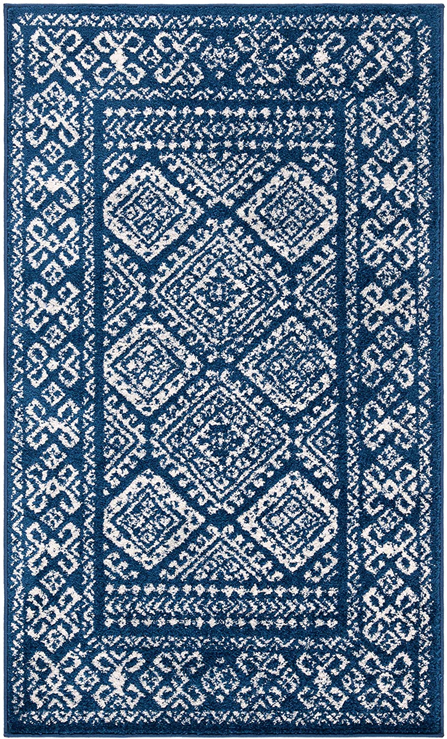 Moroccan Boho Distressed Area Rug Navy / Ivory