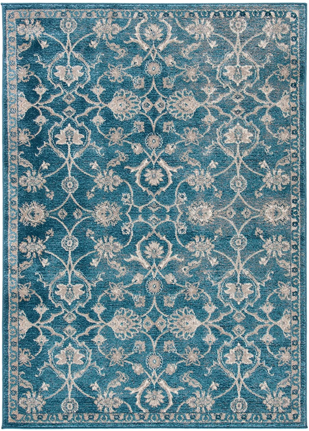 Vintage Blue and Beige Distressed Area Rug