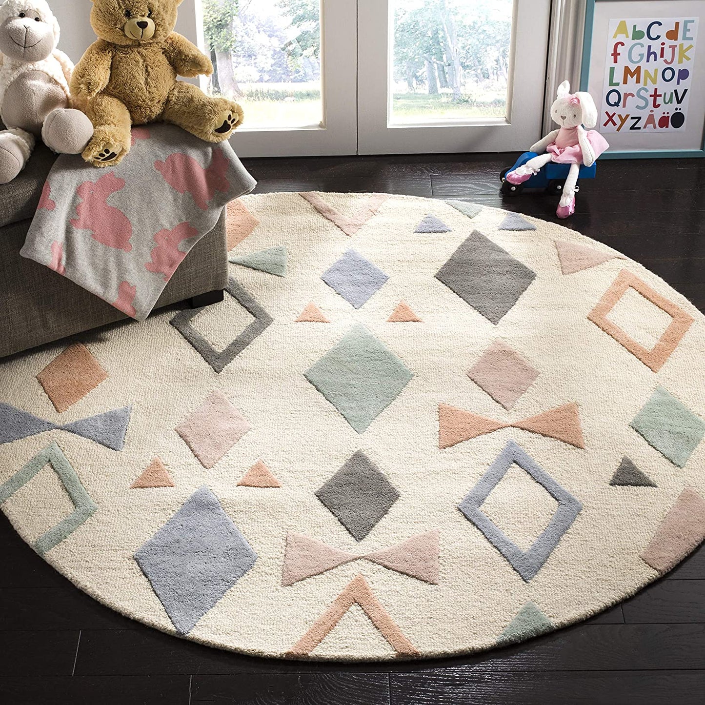 Kids Collection Handmade Geometric Wool Area Rug Ivory / Multi