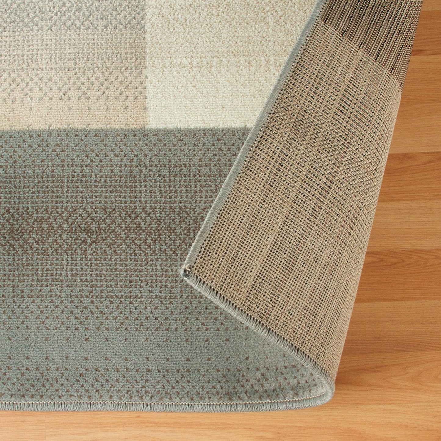 Rectangular Boxes Pattern Ivory Blue Tan Area Rug