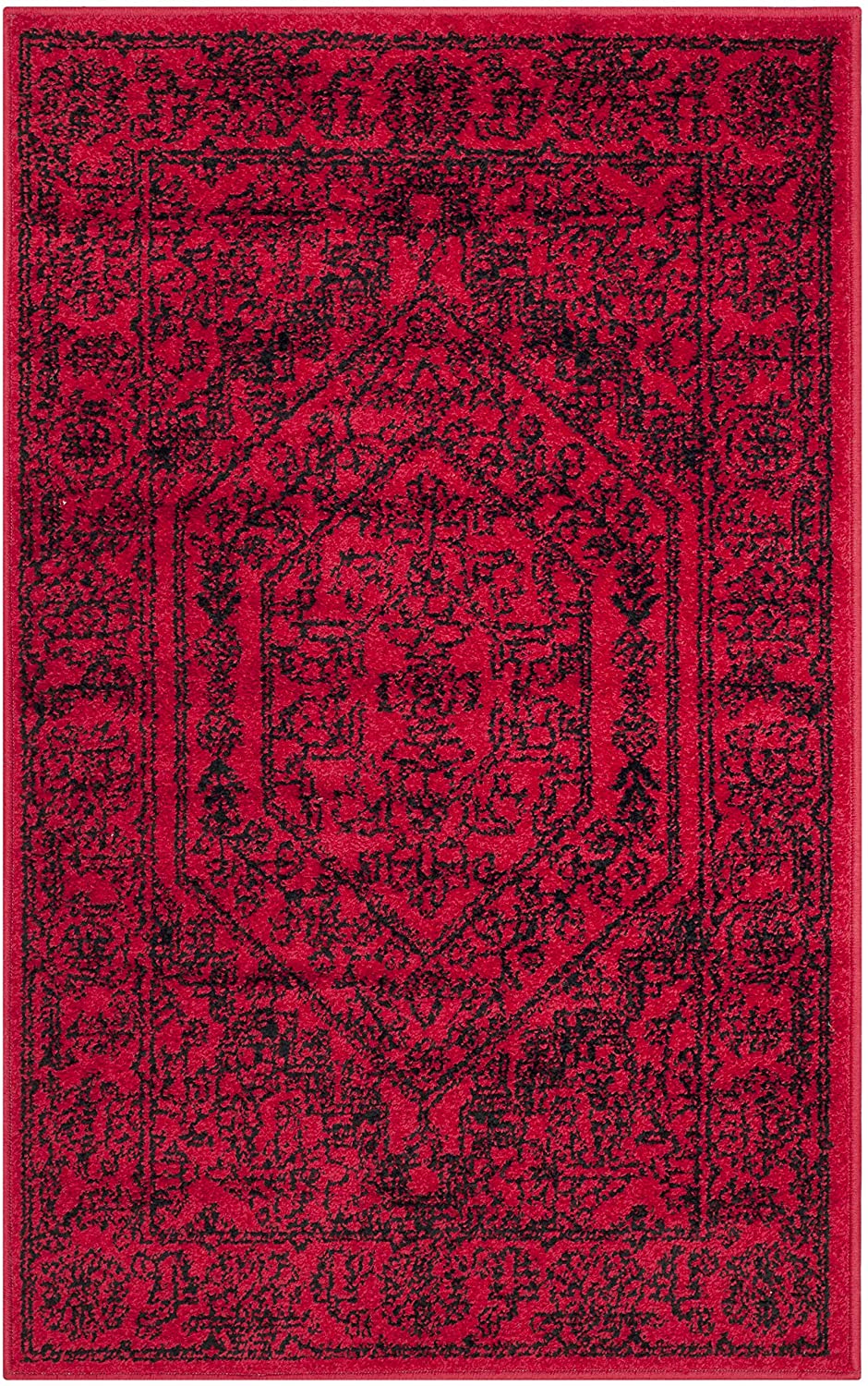 Oriental Vintage Distressed Medallion Red/Black Soft Area Rug