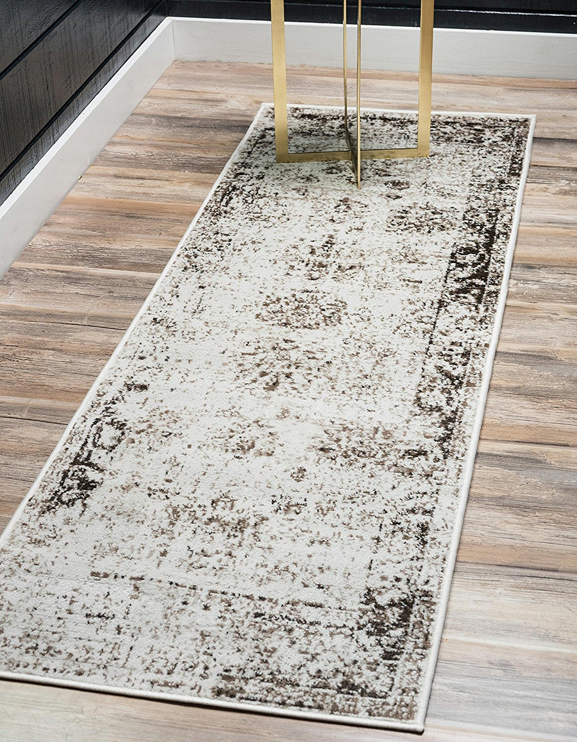Vintage Distressed Bordered Beige Area Rugs