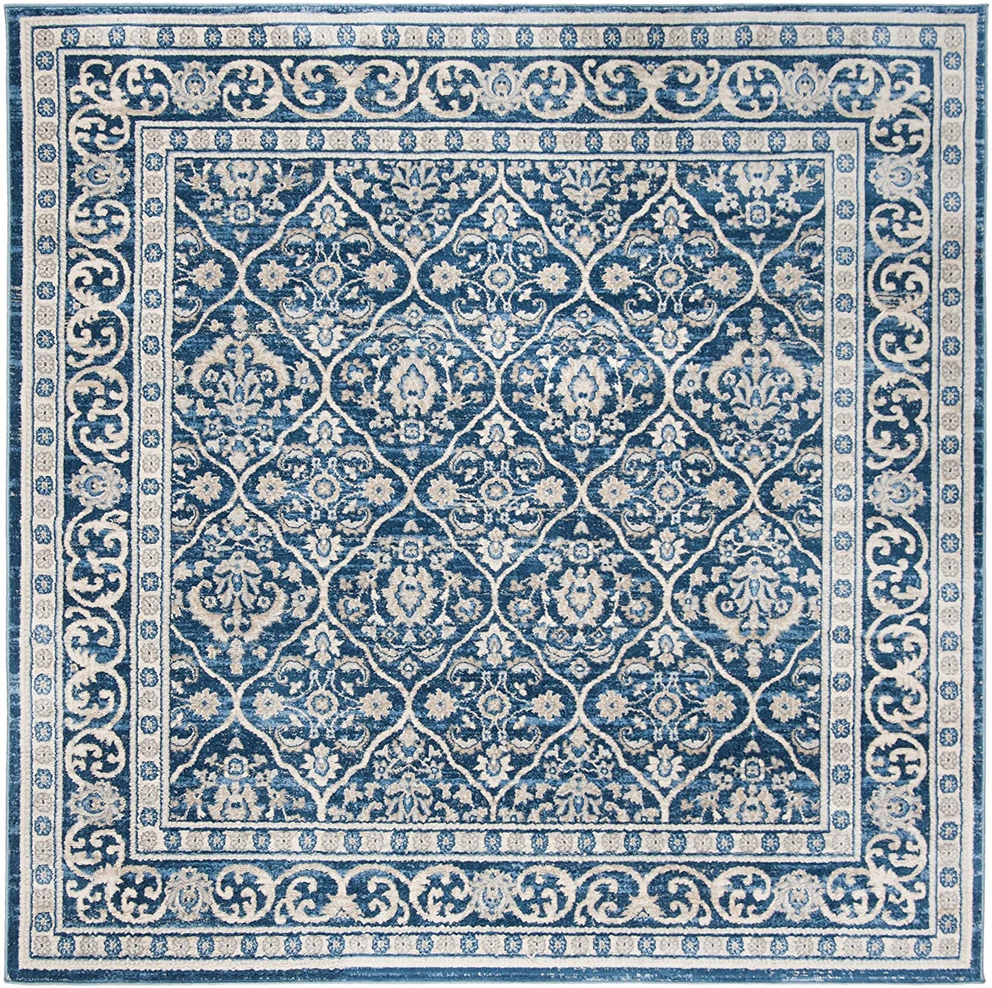Oriental Damask Trellis Area Rug, Navy/light grey