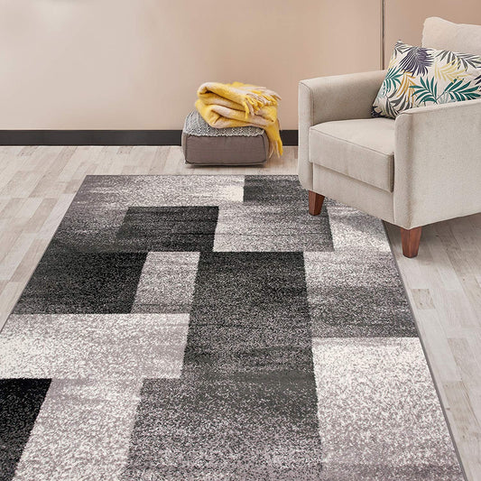 Geometric Gray Box Pattern Area Rugs
