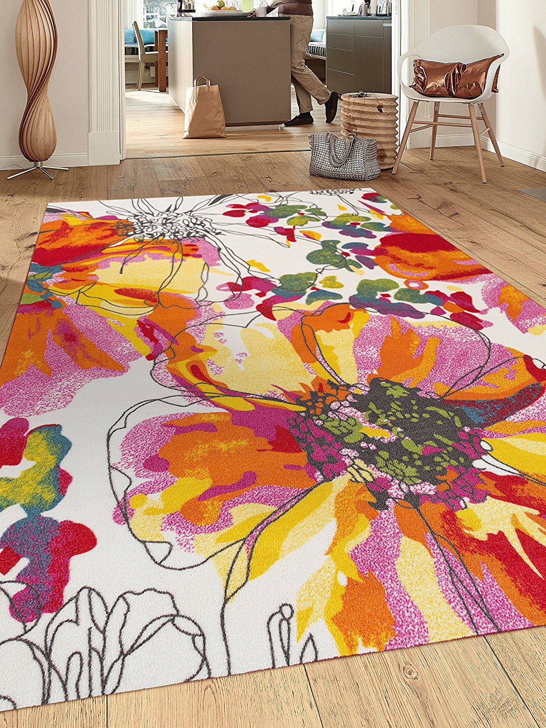 Vibrant Floral Area Rug Non-Slip/ No Skid