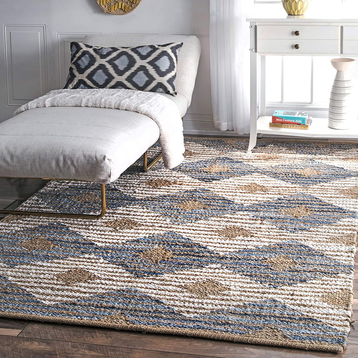 Otelia Denim Jute Rug,  Denim & White