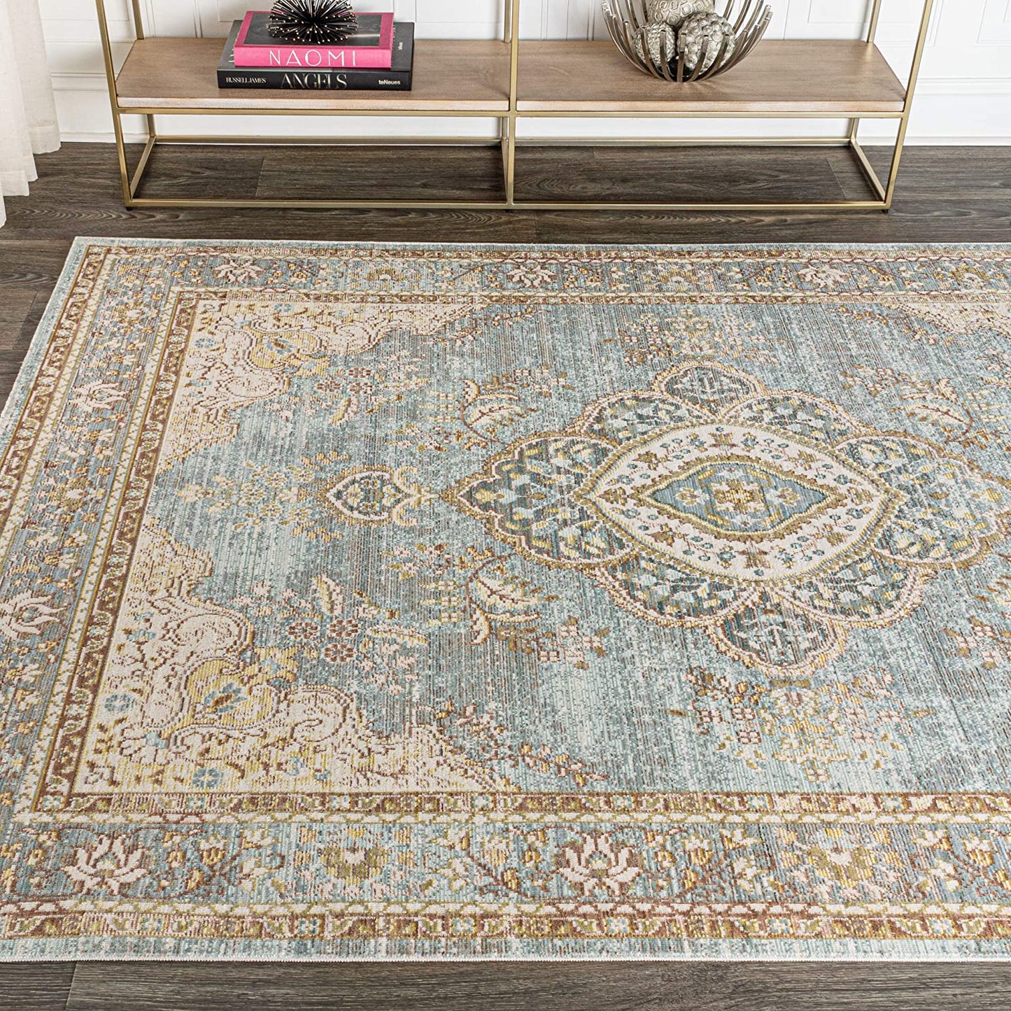 Khilana Floral Medallion Runner Rug, Chambray Blue/Ivory