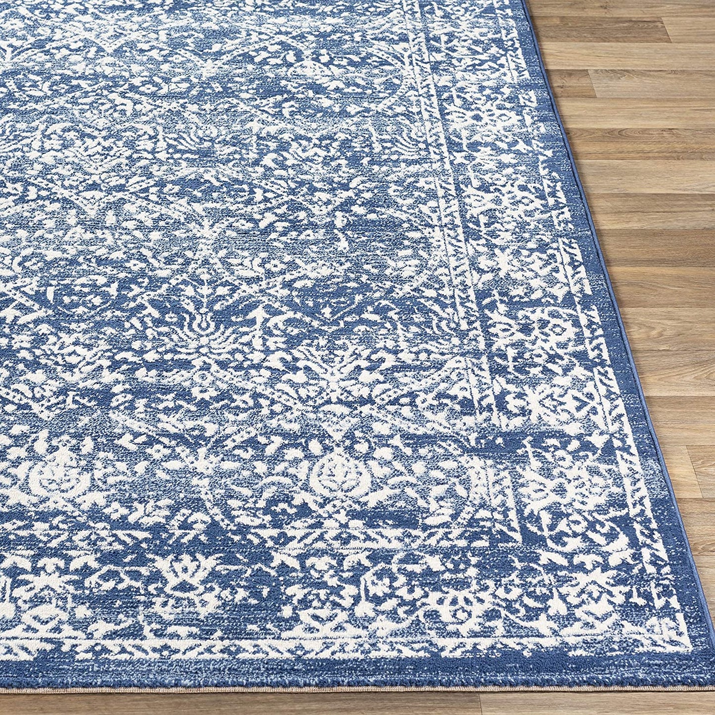 Preston Damask Floral Navy Soft Area Rug