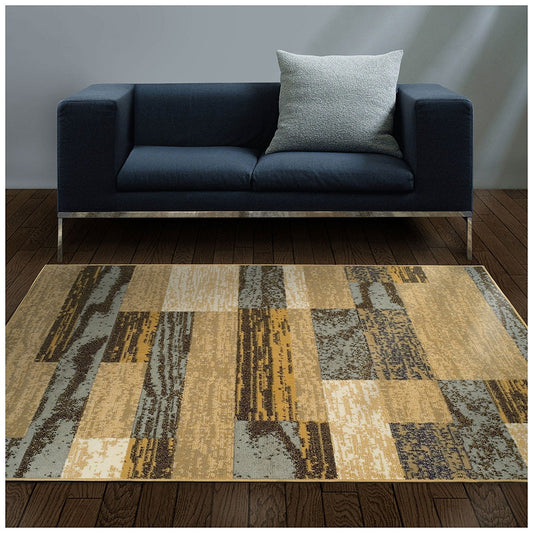 Geometric Brick Design Light Blue Beige Area Rug
