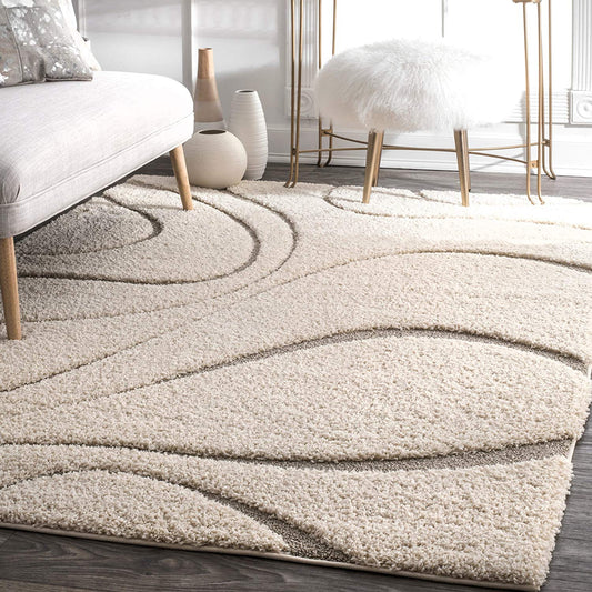 Cream Beige Soft Plush Shag Area Rug