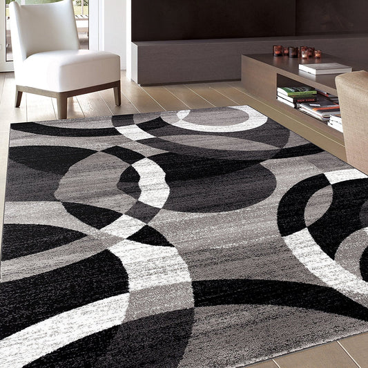 Gray Black White Circles Area Rug