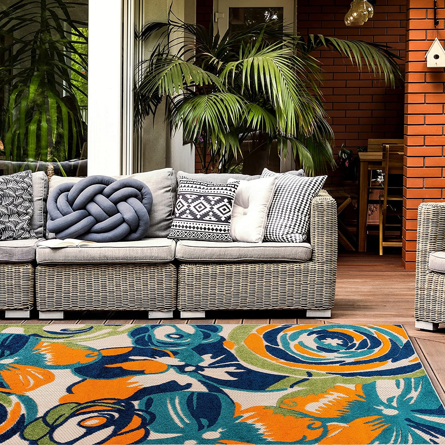 Ravenna Multi Modern Large Floral Flowers Indoor/Outdoor Rug