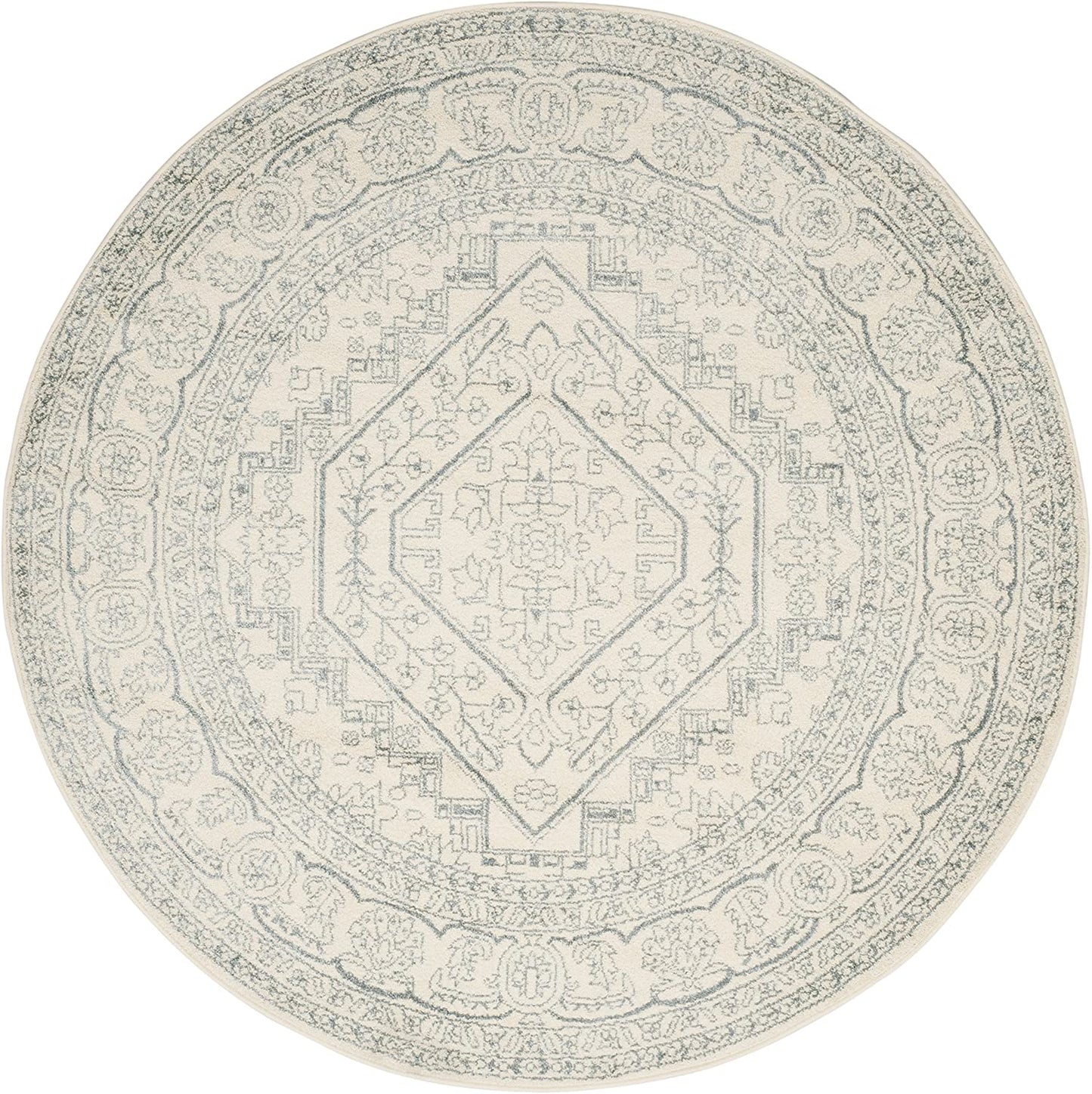 Oriental Vintage Distressed Medallion Ivory/Slate Soft Area Rug