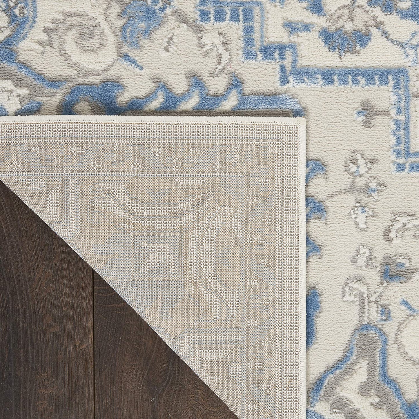 Vintage Ivory Blue Damask Floral Soft Area Rug