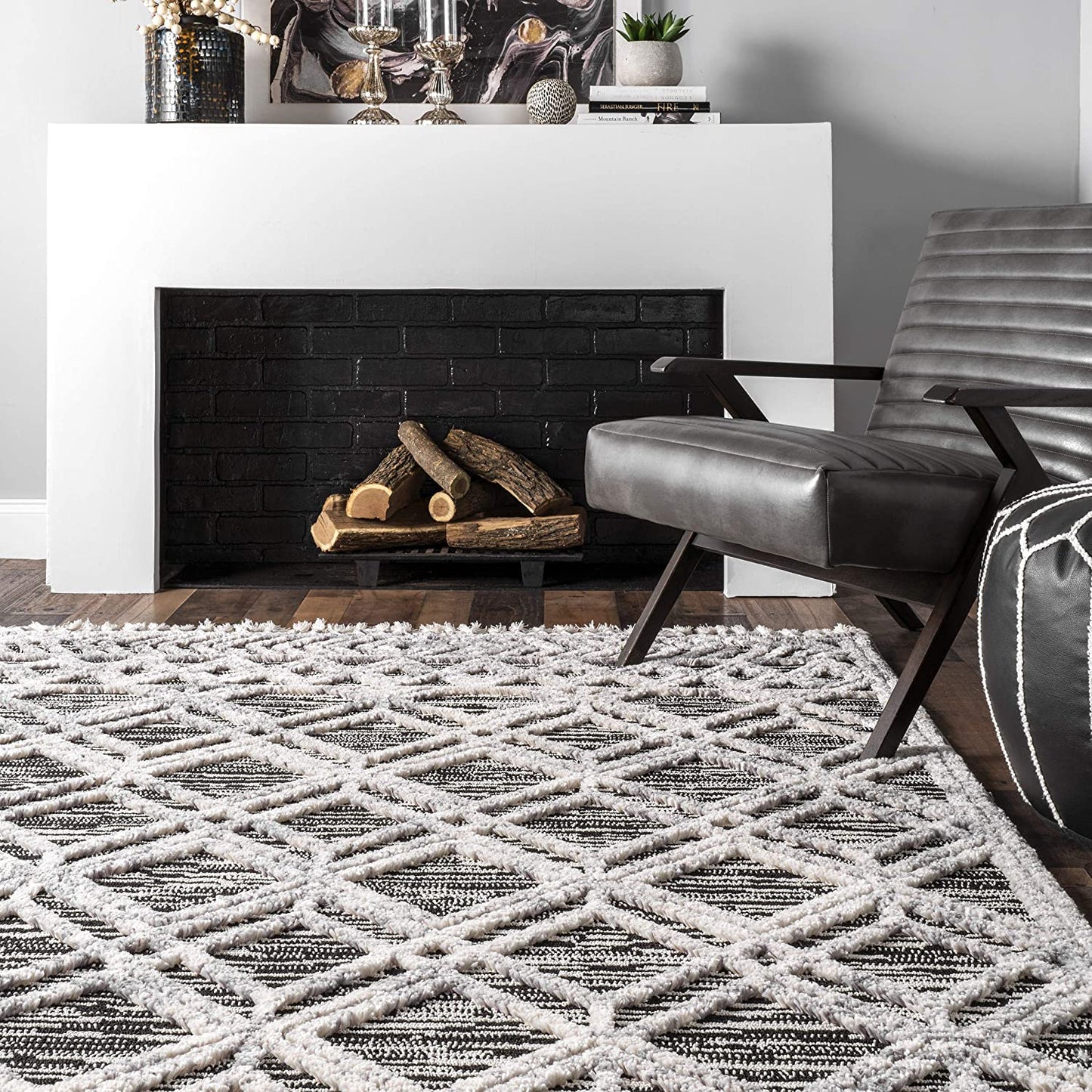 Ansley Soft Lattice Textured Tassel Runner Rug Grey