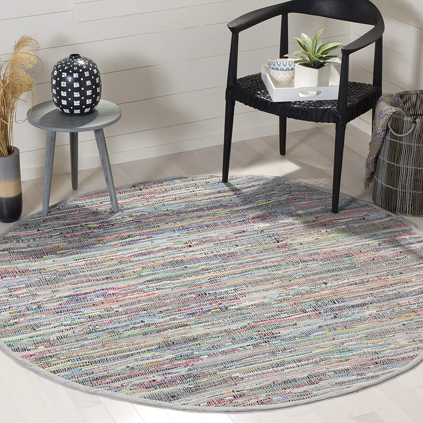 Hand-Woven Grey and Multi Flatweave Cotton Area