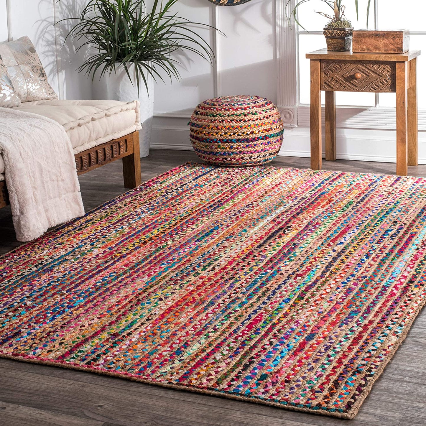 Aleen Braided Cotton/ Jute Runner Rug Multi