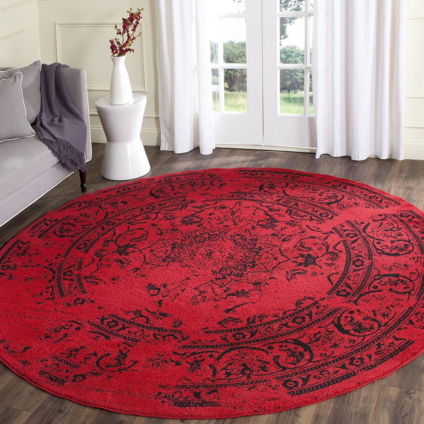 Oriental Vintage Distressed Medallion Red/Black Soft Area Rug
