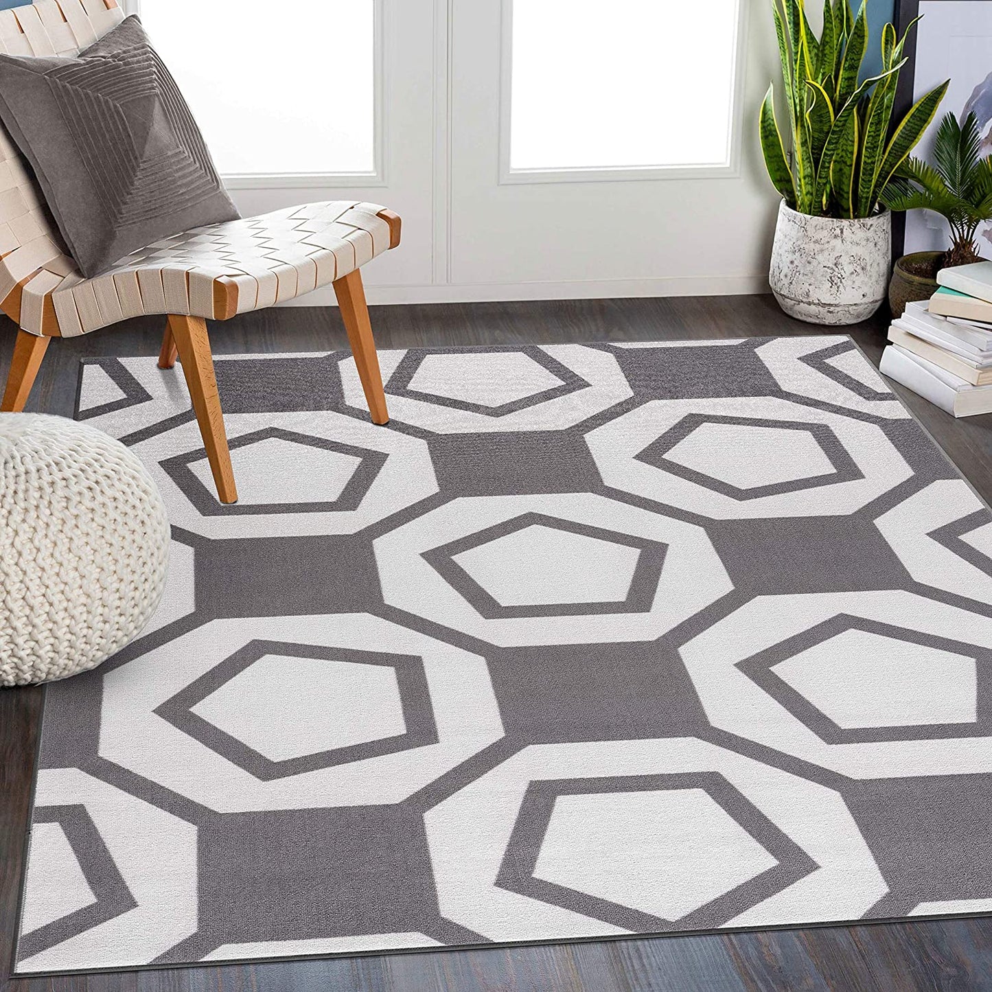 Modern Geometric Grey Non-Slip Area Rug