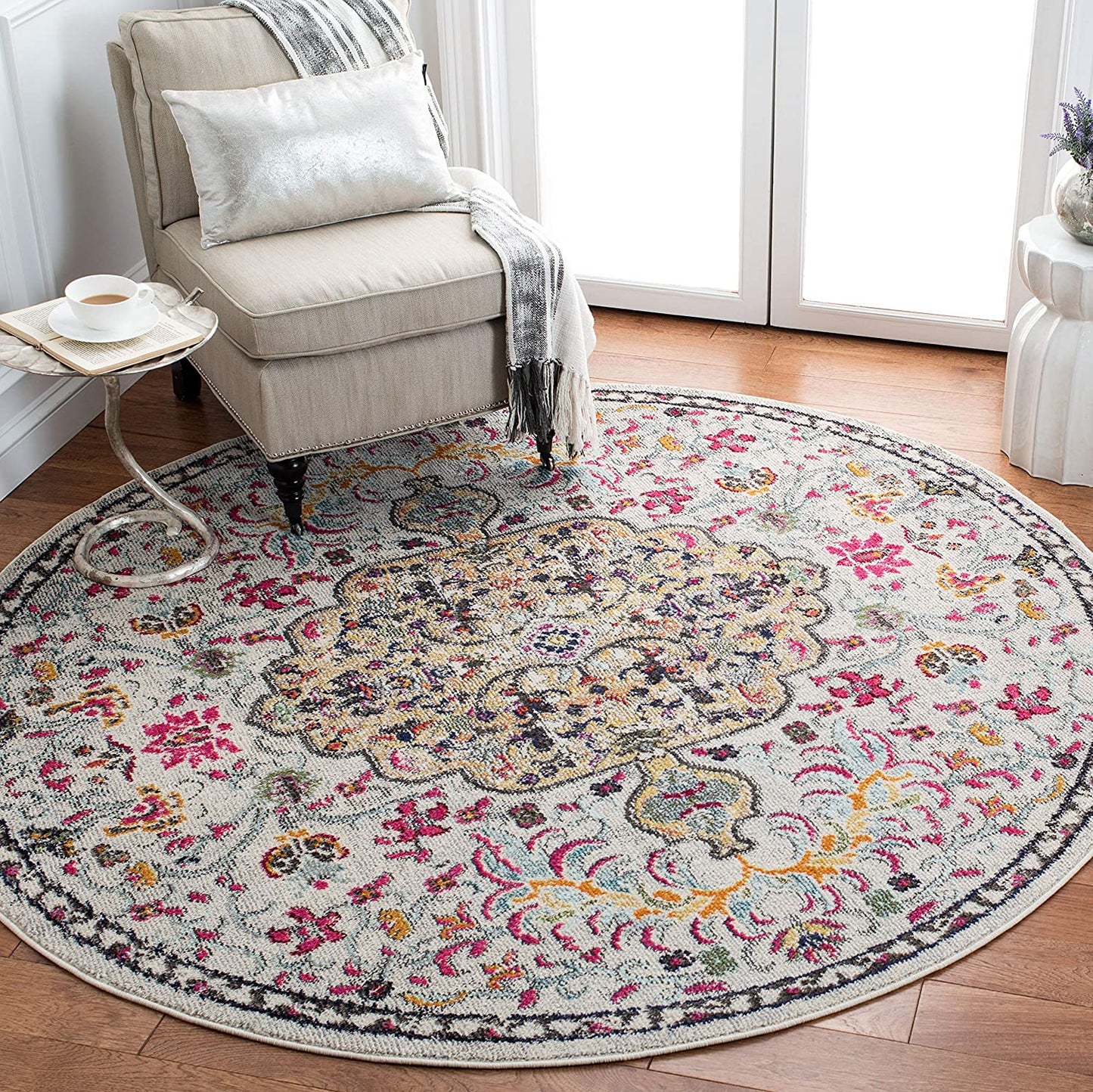 Madison Collection  Boho Chic Medallion Distressed  Grey / Gold