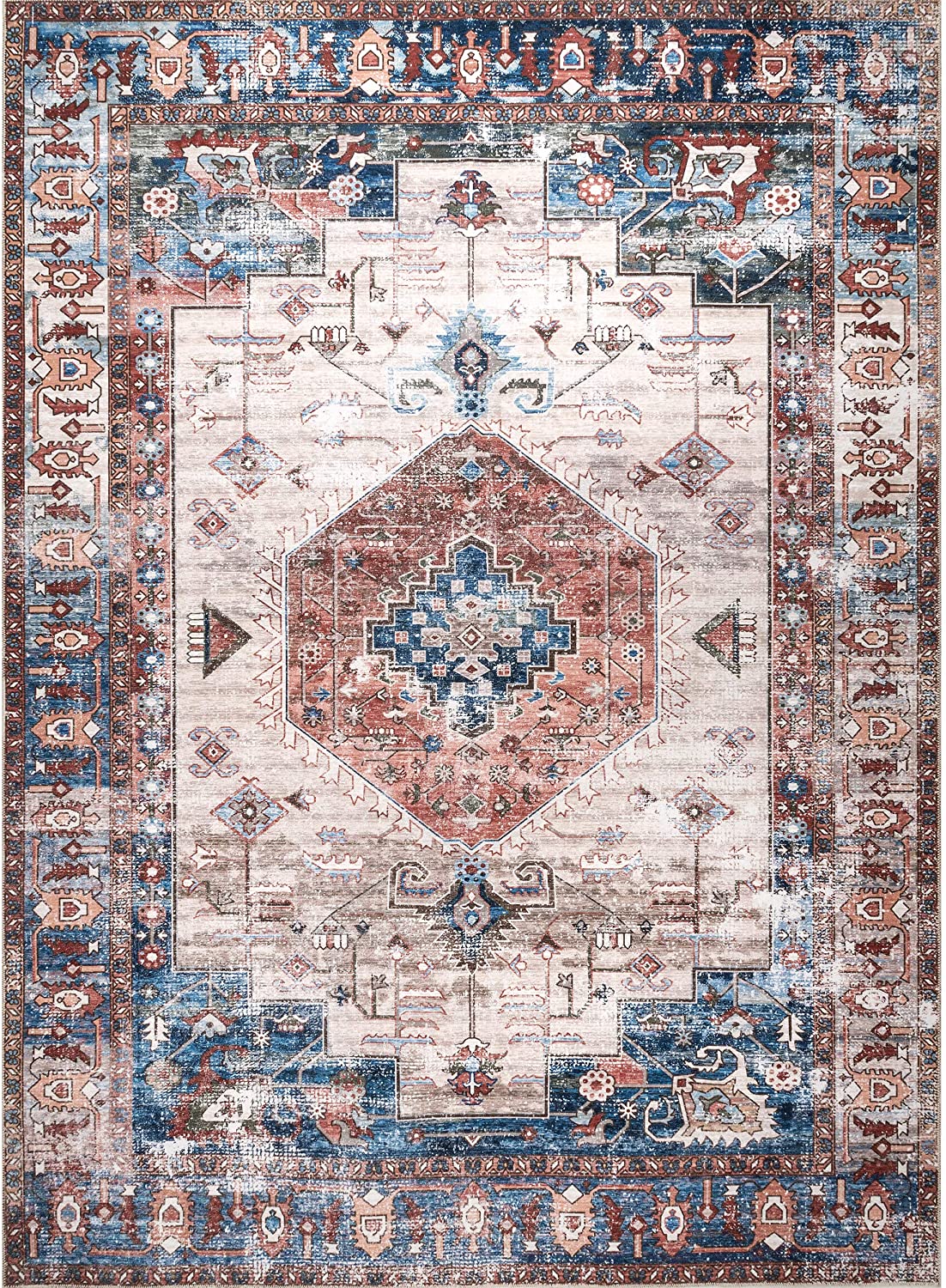 Eliza Machine Washable Multi Traditional Medallion Rug
