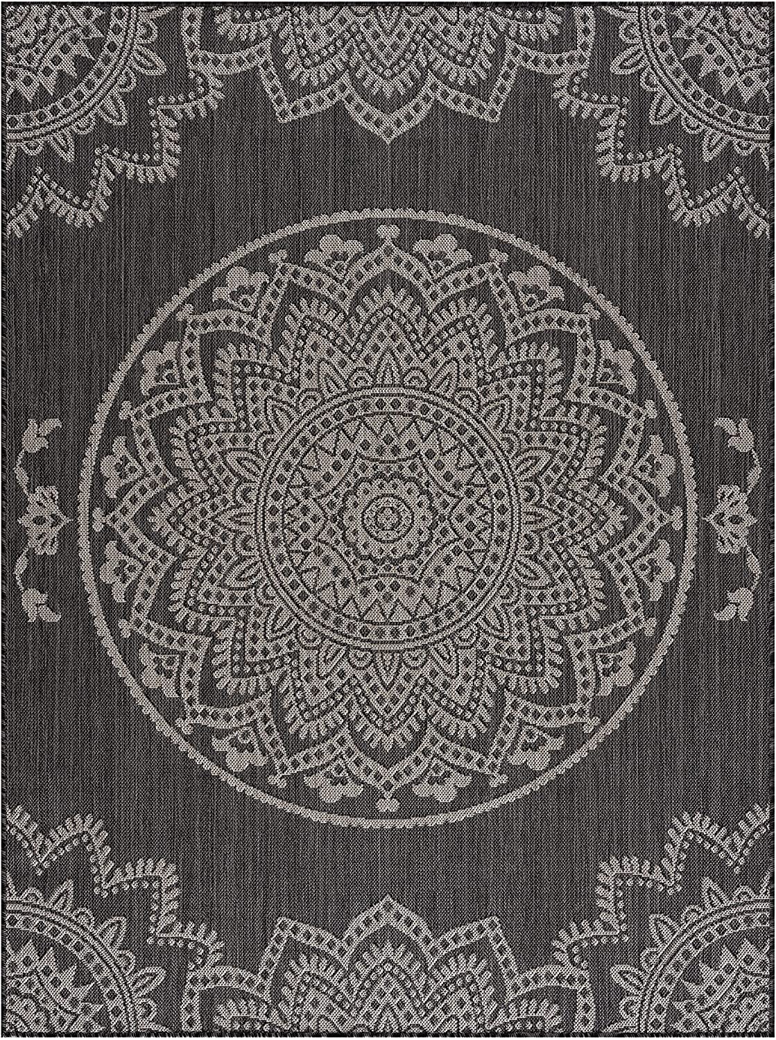Modern Area Rugs for Indoor Outdoor Medallion - Dark Grey / Light Grey