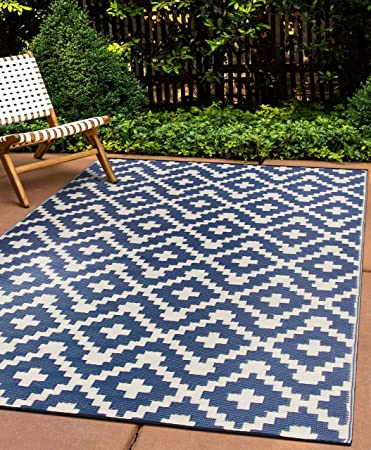 Maui Contemporary Geometric Reversible Crease-Free Waterproof Premium Recycled Plastic Outdoor Rugs -  3' x 5'