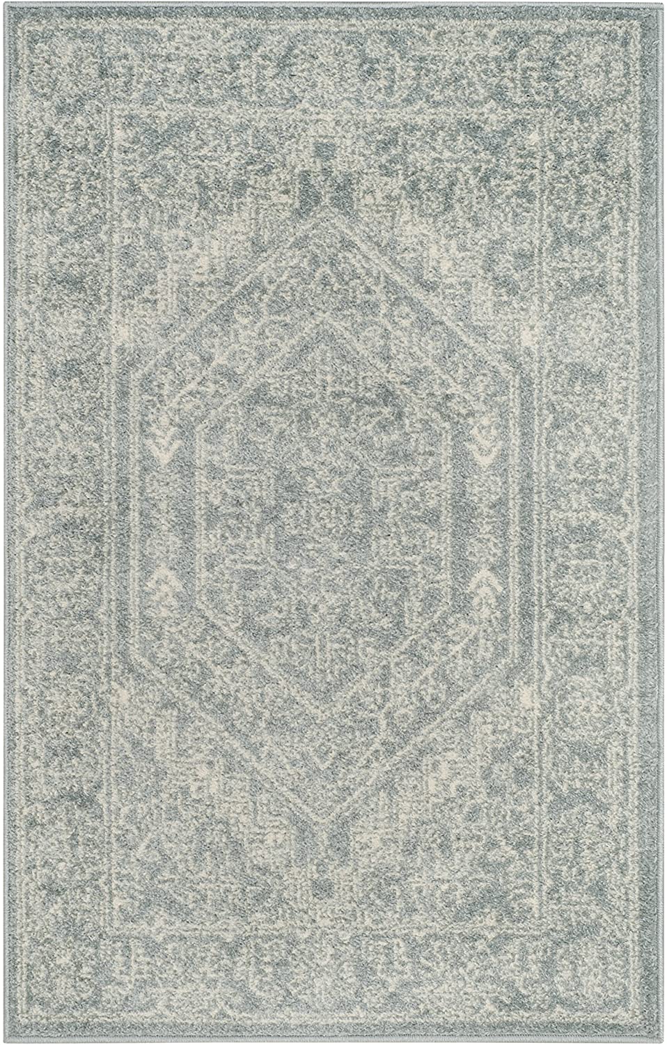 Oriental Vintage Distressed Medallion Slate/Ivory Soft Area Rug