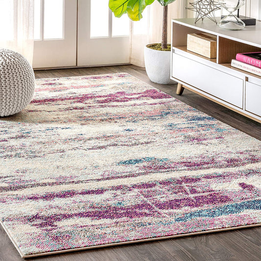 Contemporary Modern Abstract Brushstroke Cream/Pink Rug