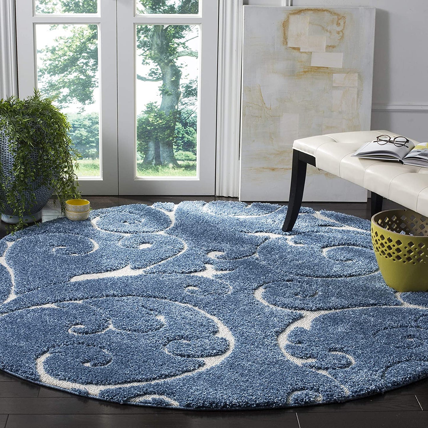 Premium Swirl Thick Plush light Blue/cream Area Shag Rug