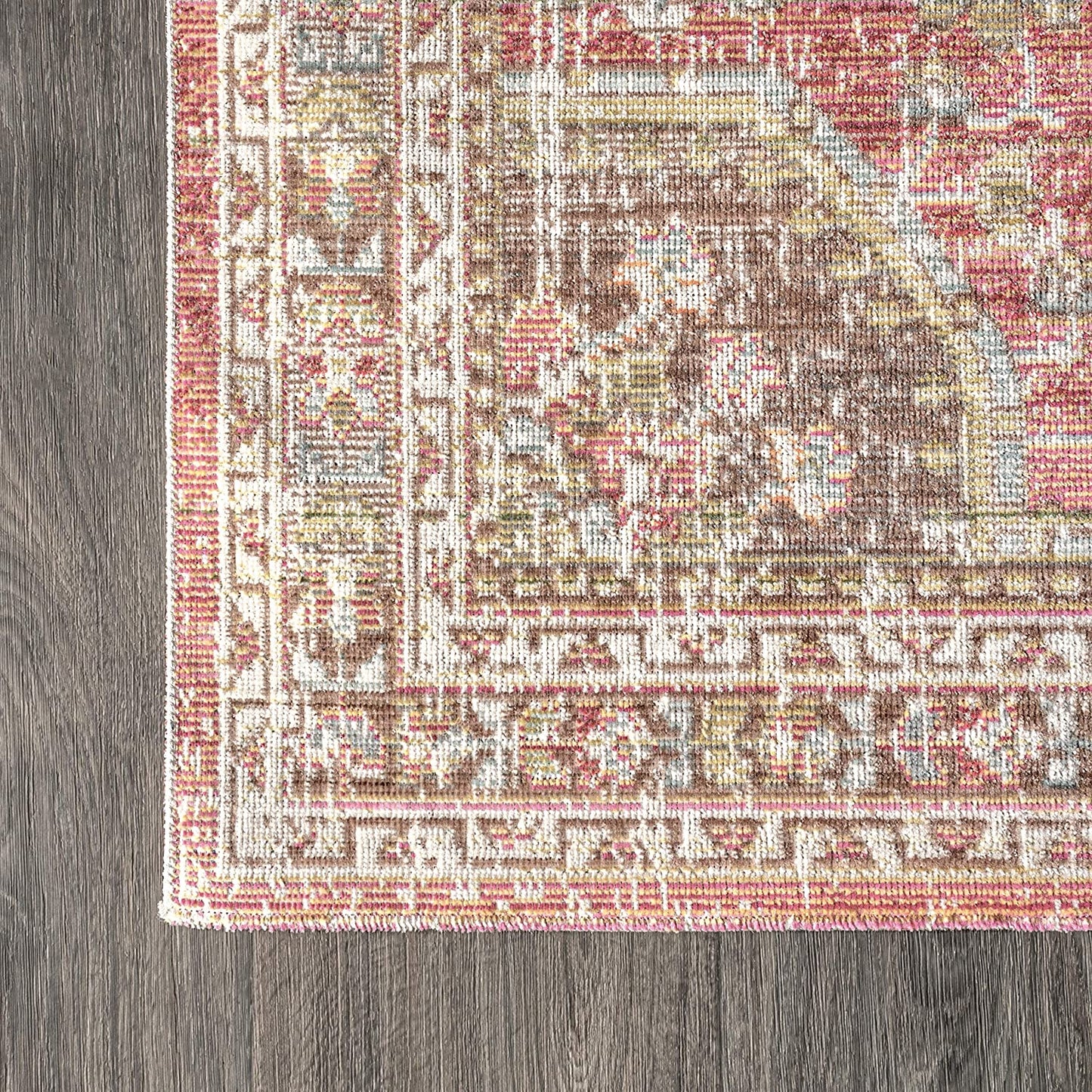 Petras Modern Ornate Medallion Brown/Pink Area Rug