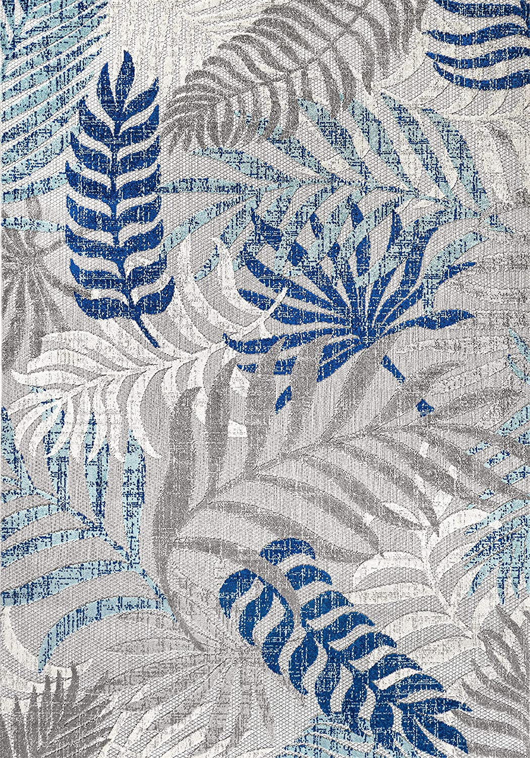 Tropics Palm Leaves Indoor/Outdoor Gray/Blue Area Rug