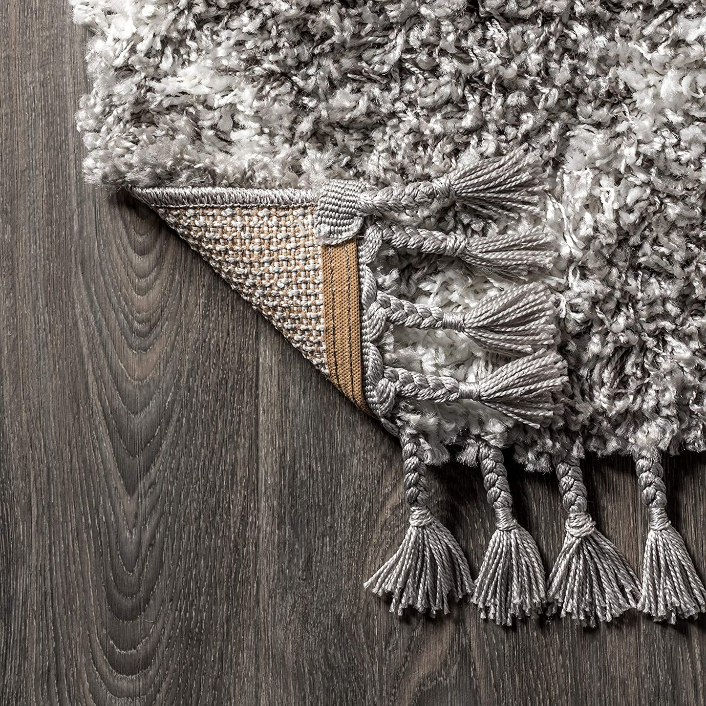 Mercer Plush Tassel Moroccan Tribal Geometric Trellis Grey/Cream Shag Area Rug