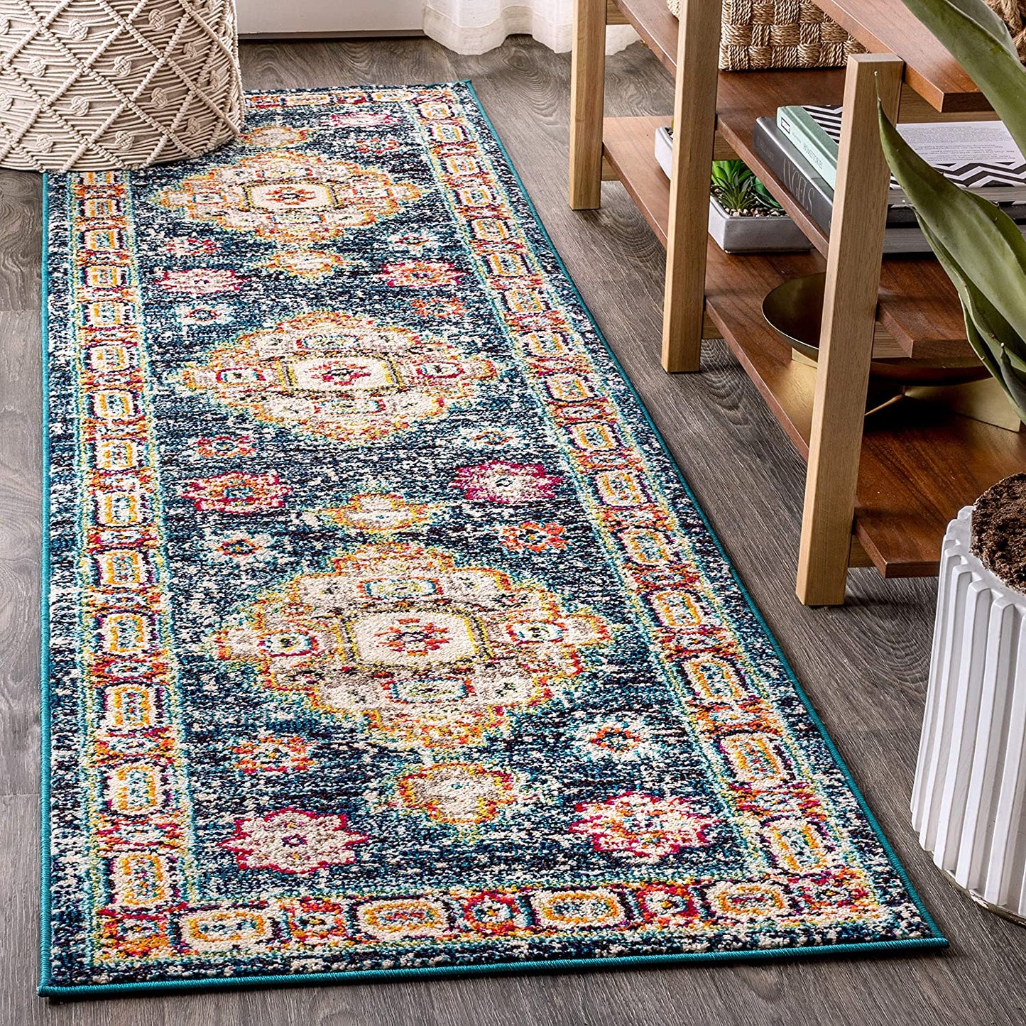 Bohemian Boho Vintage Medallion Navy/Red Rug