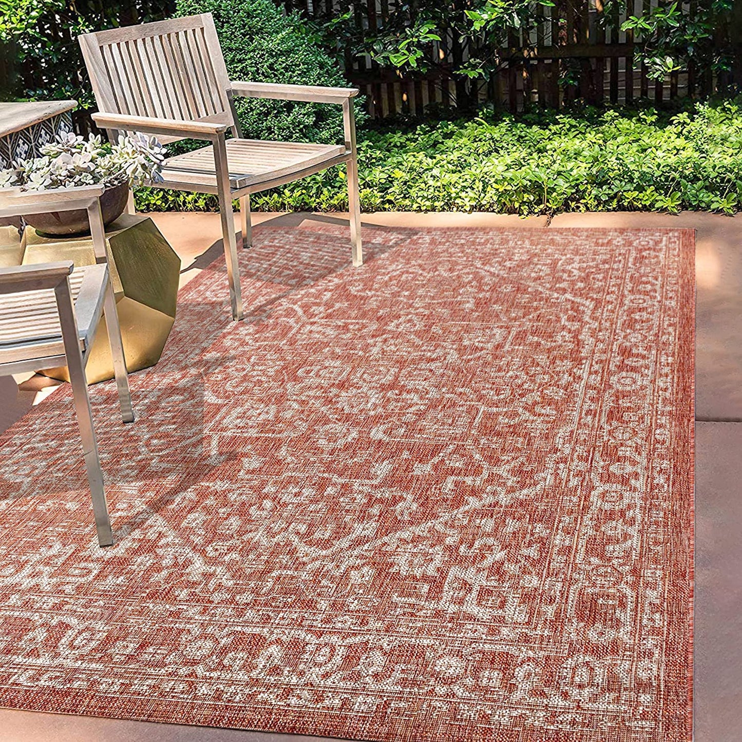 Malta Bohemian Medallion Textured Weave Indoor/Outdoor Red/Taupe Area Rug