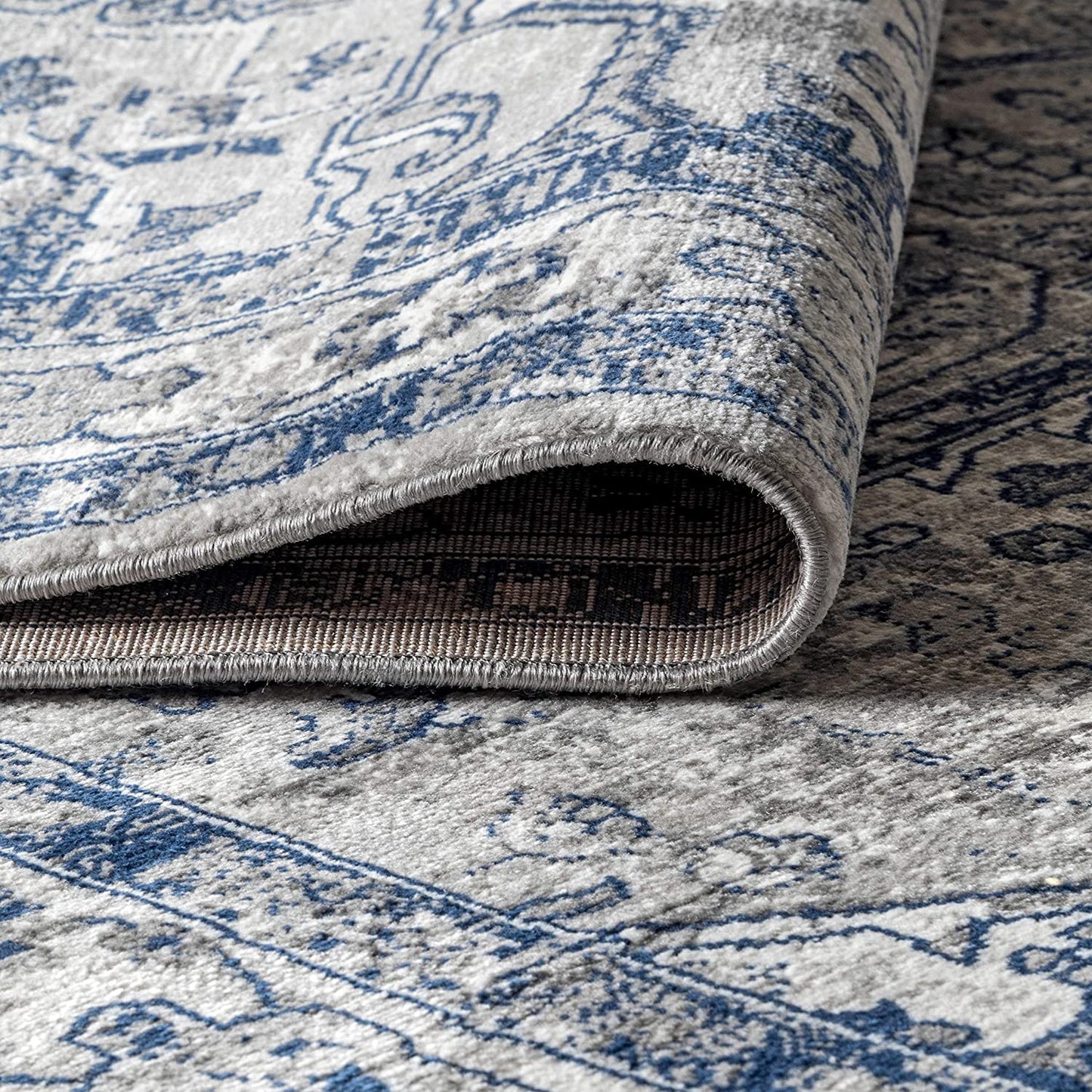 Modern Persian Vintage Medallion Light Grey/Navy Soft Area Rug