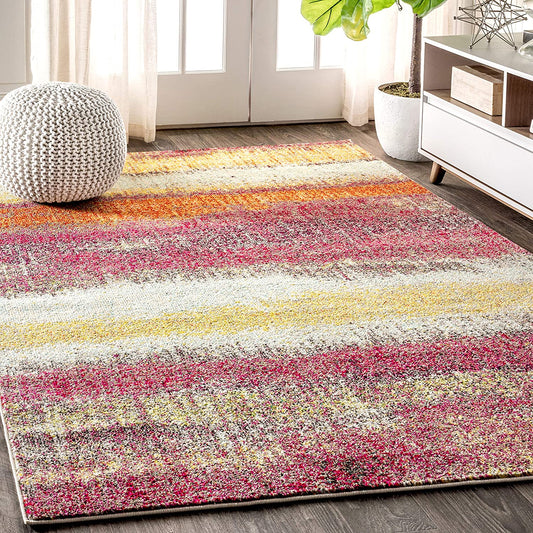 Contemporary Modern Abstract Vintage Cream/Pink Area Rug