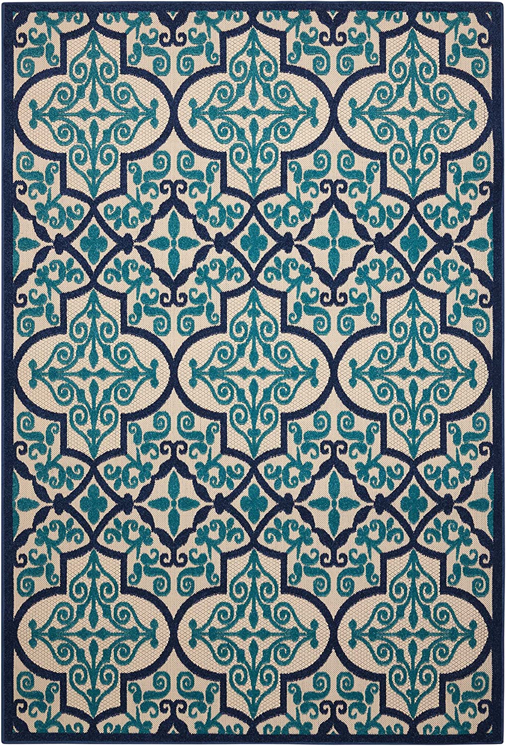 Aloha Indoor Outdoor Navy Aqua Moroccan Area Rug