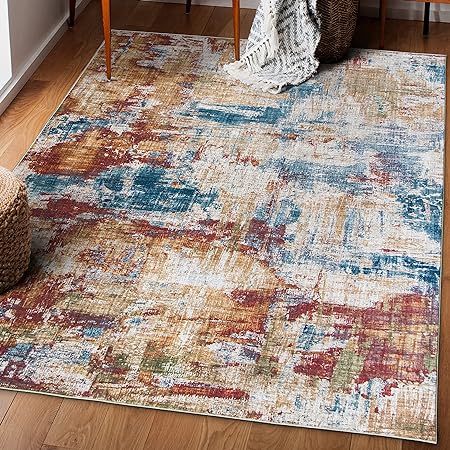 Non-Shed - Eco-Friendly, Machine Washable Rug - Stain Resistant, Made from Premium Recycled Fibers - Abstract Contemporary - Blue, 2'6" x 6'