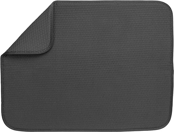 Absorbent, Reversible Microfiber Dish Mat, 16 Inch x 18 Inch, Black