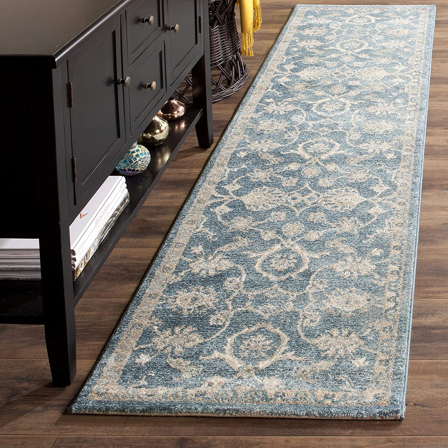 Vintage Blue and Beige Distressed Area Rug
