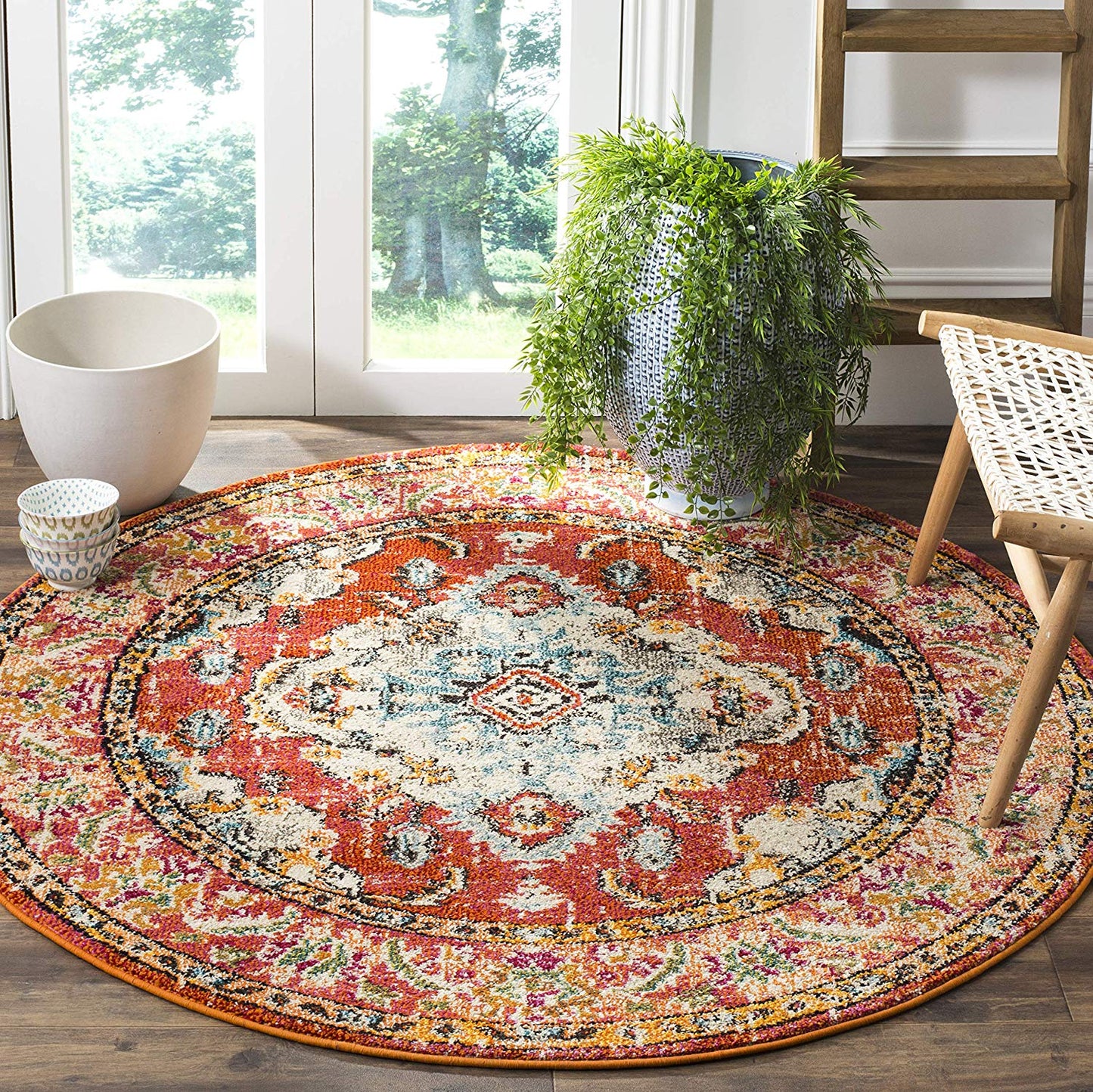 Distressed Orange Light Blue Soft Area Rug