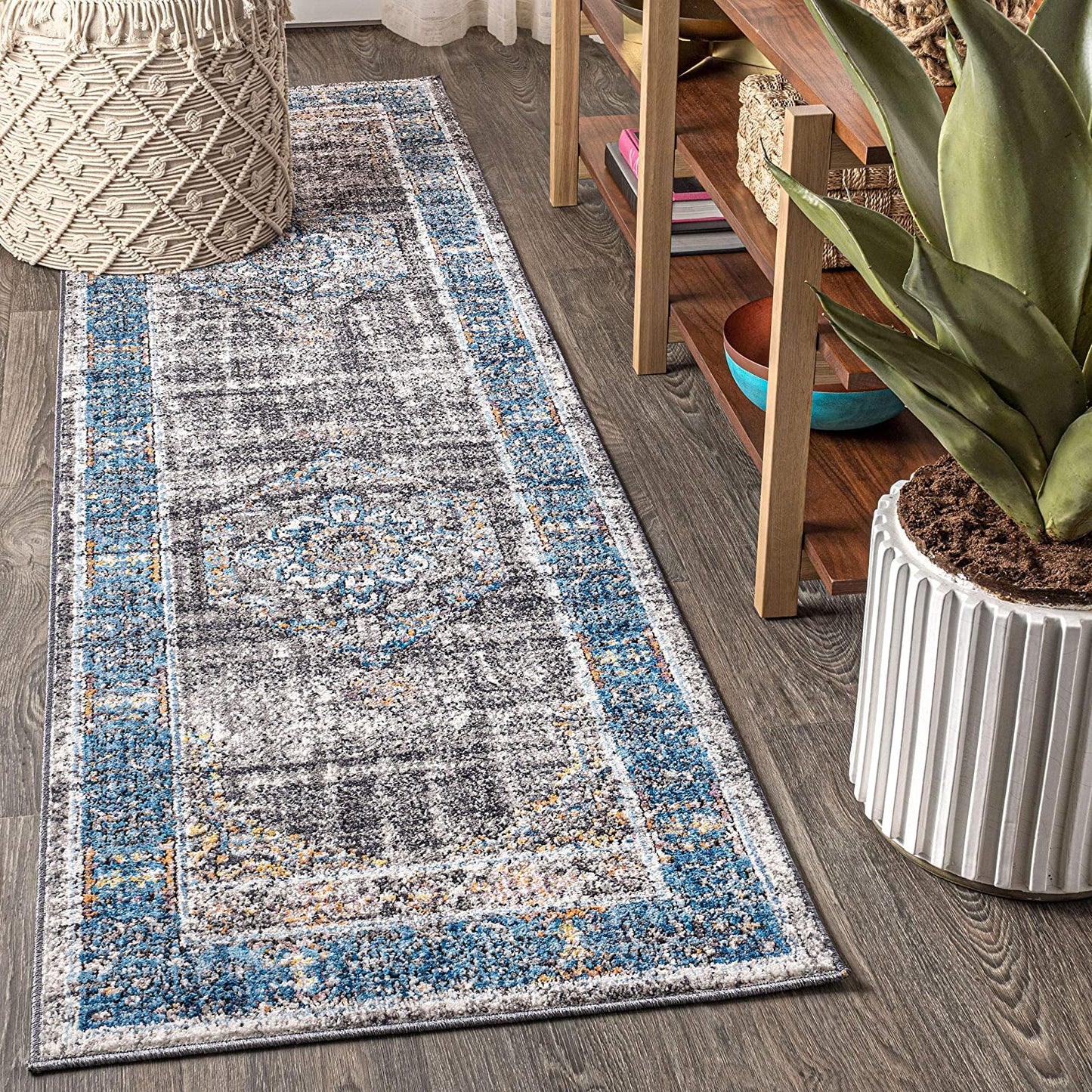 Anatolia Vintage Medallion Peacock Blue/Gray Soft Area Rug