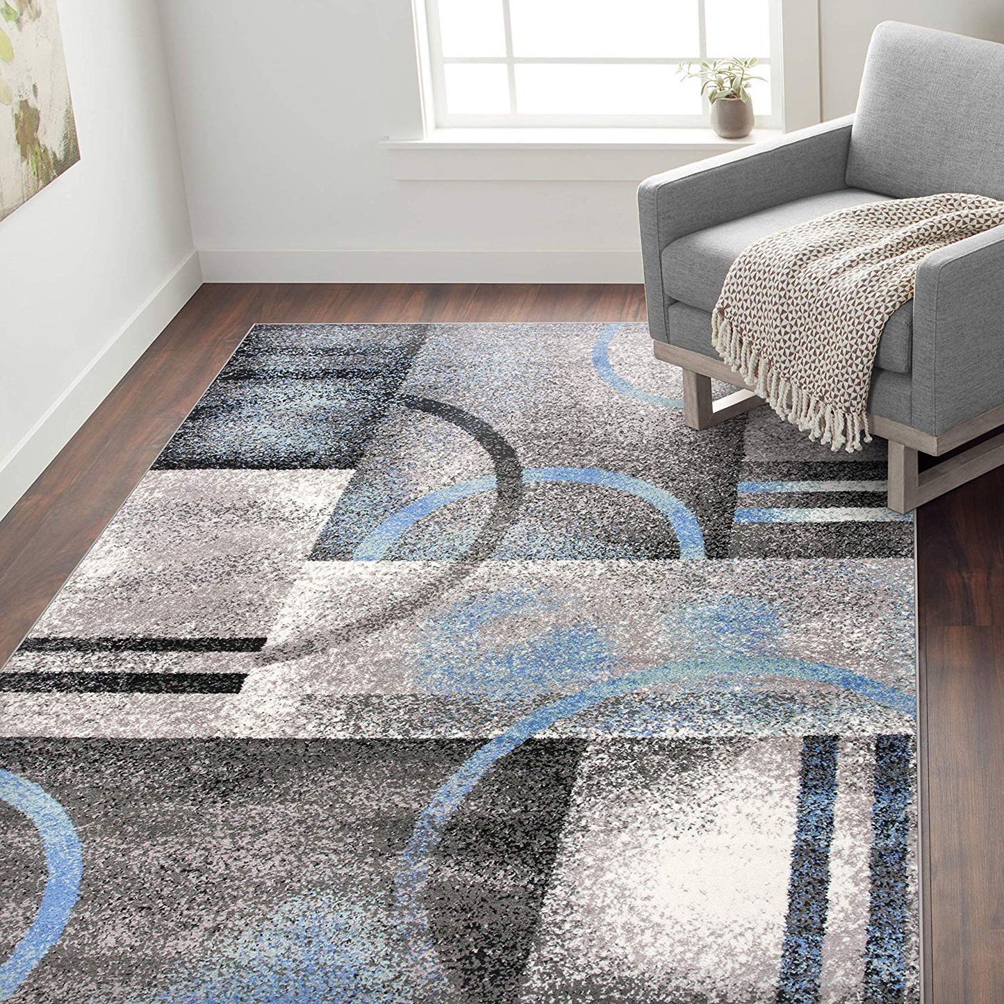 Abstract Gray Blue Ivory Circles Area Rug