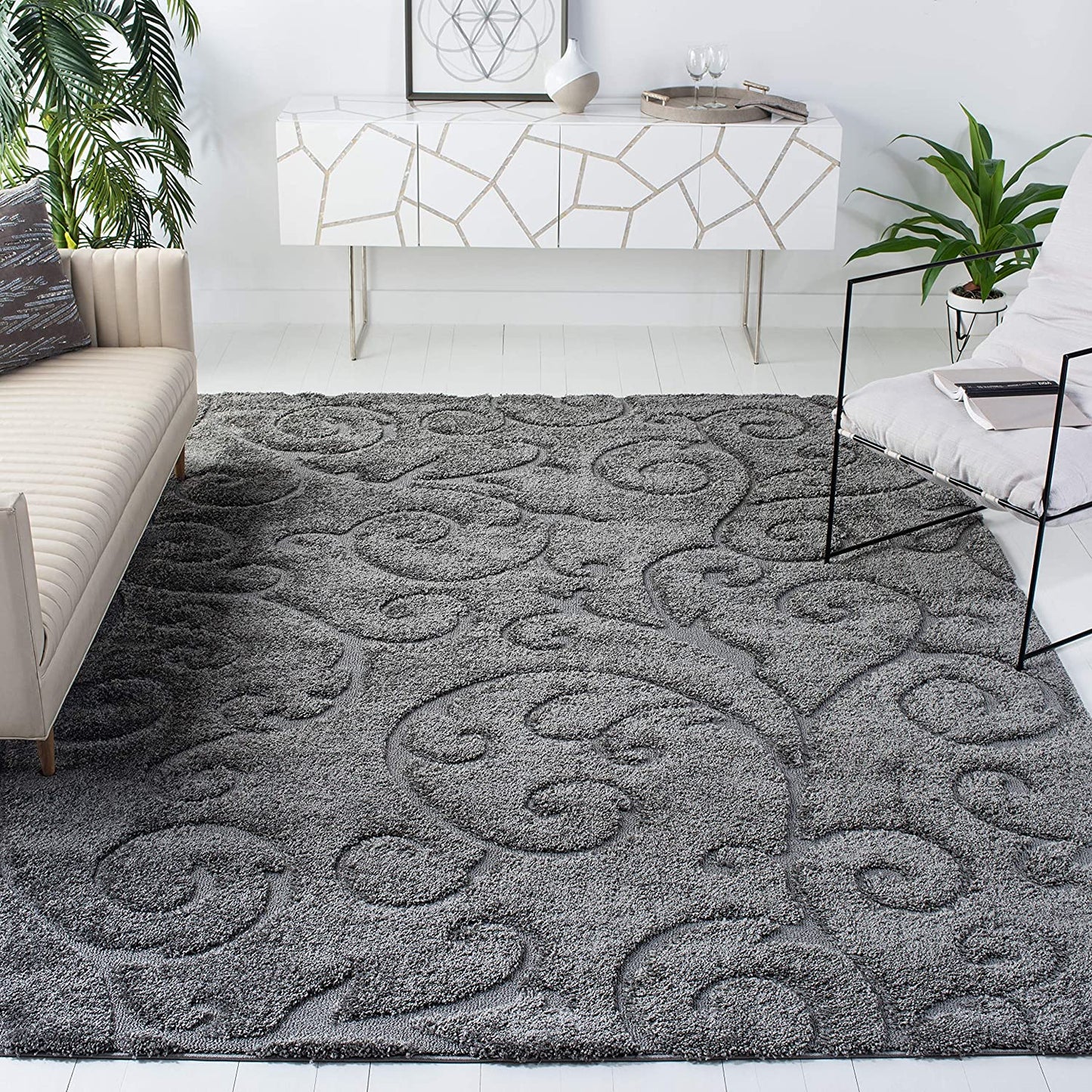 Premium Swirl Thick Plush Grey Area Shag Rug