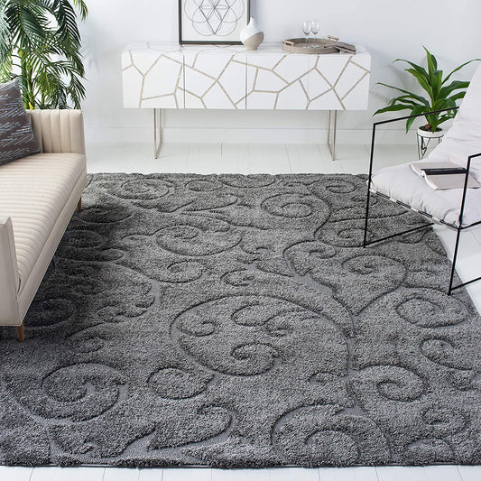 Premium Swirl Thick Plush Grey Area Shag Rug