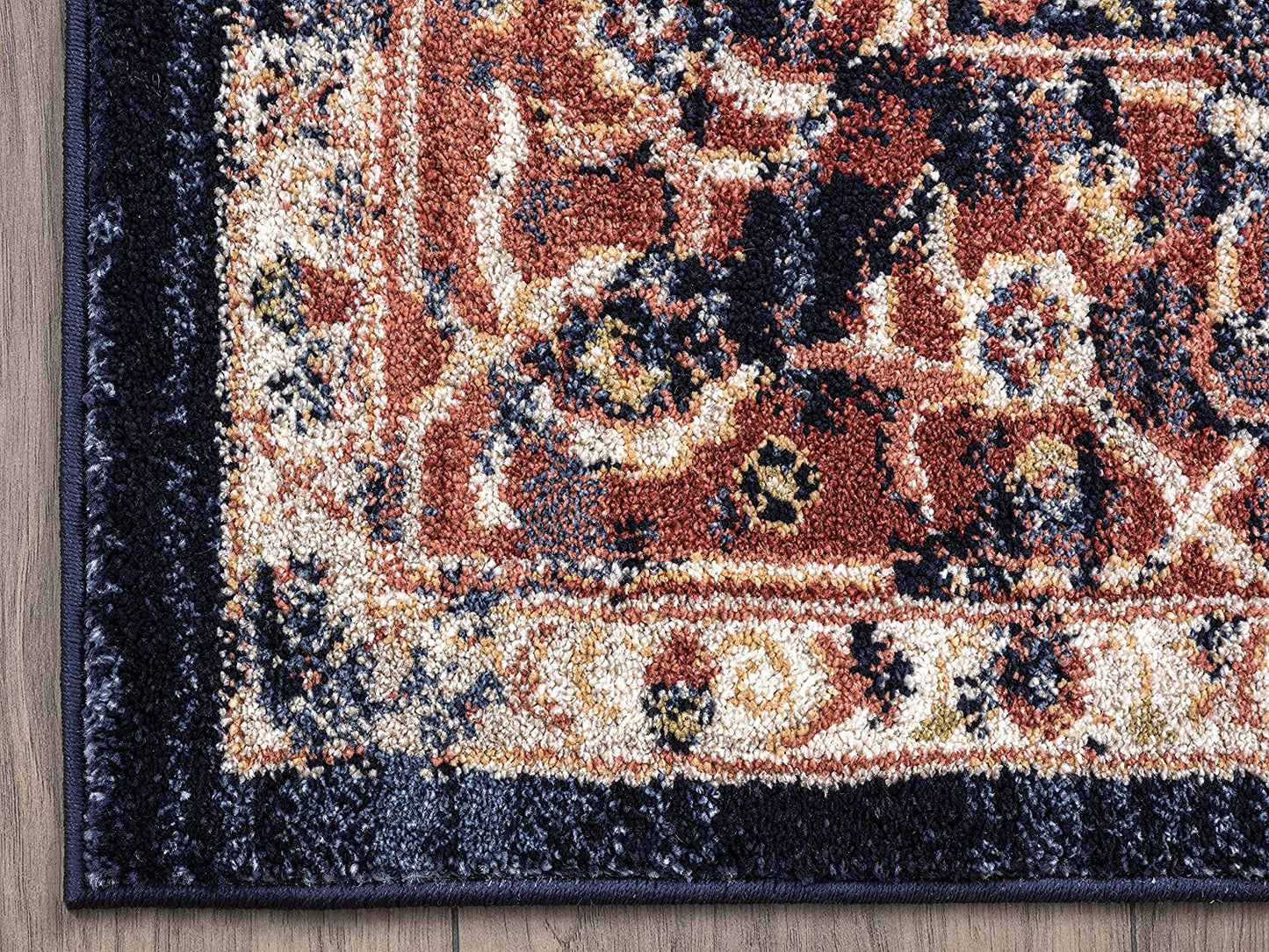 Navy & Beige Vintage Turkish Oriental Medallion Distressed Rug